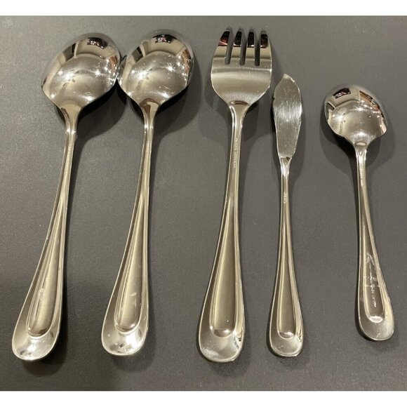 Oneida Sand Dune Glossy Stainless Steel Hostess Set Of 5 Spoon Fork Flatware USA - Picture 2 of 3